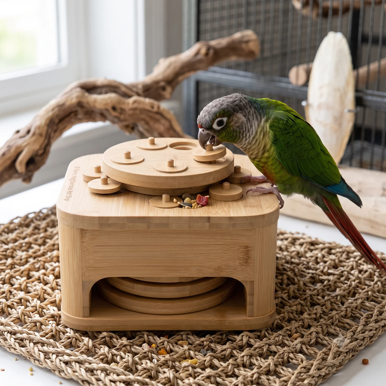 El Nuevo Neighborhood Pet Shop Interactive Bamboo Wooden Foraging Puzzle Toy for Birds - Image 4