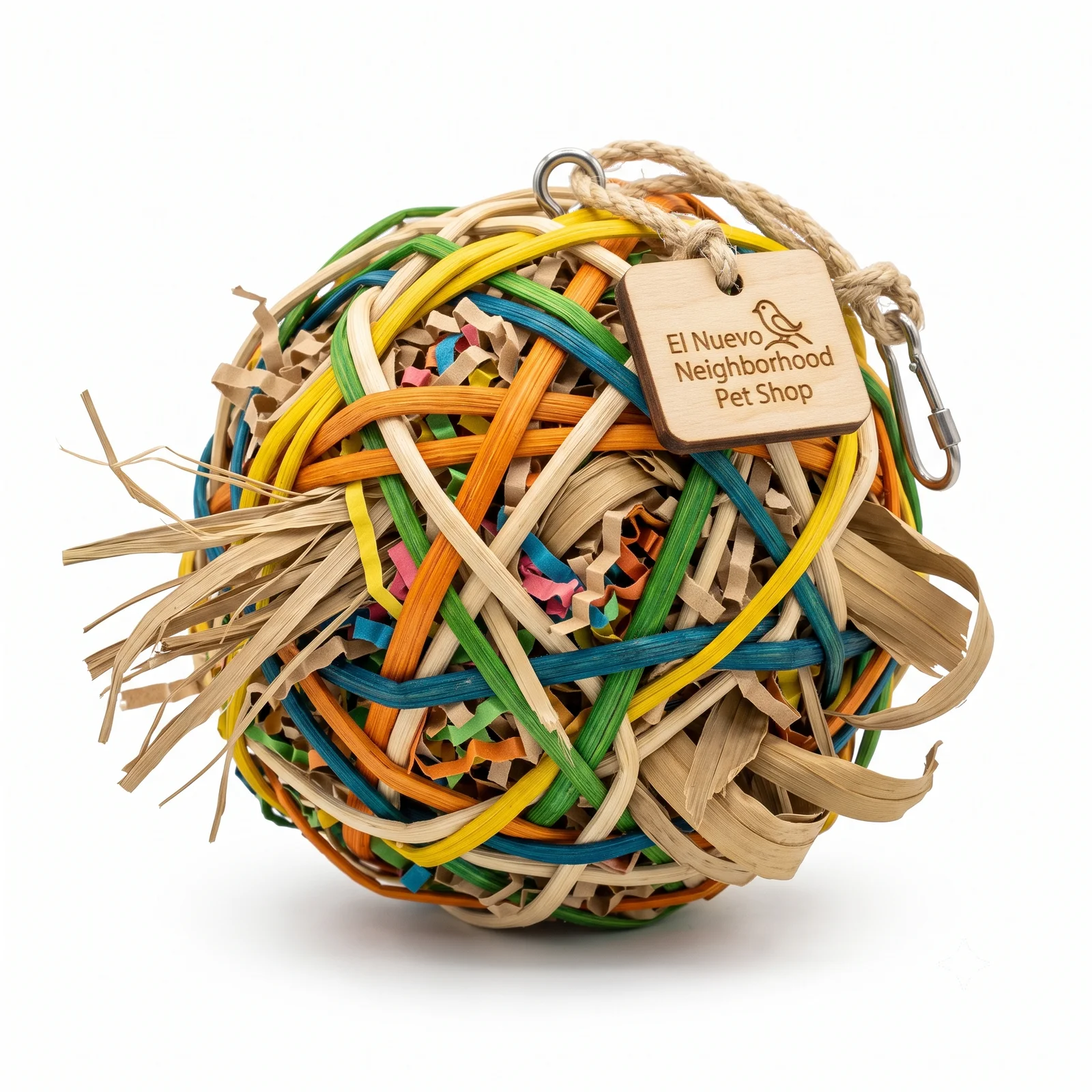El Nuevo Neighborhood Pet Shop Woven Foraging Ball Bird Toy with Colorful Crinkle Paper