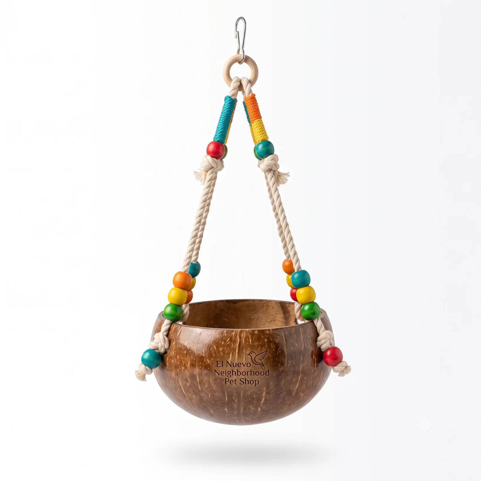 El Nuevo Neighborhood Pet Shop Natural Coconut Shell Bird Swing & Resting Bed with Colorful Beads
