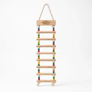 El Nuevo Neighborhood Pet Shop Natural Wood & Rope Bird Ladder Toy with Colorful Beads