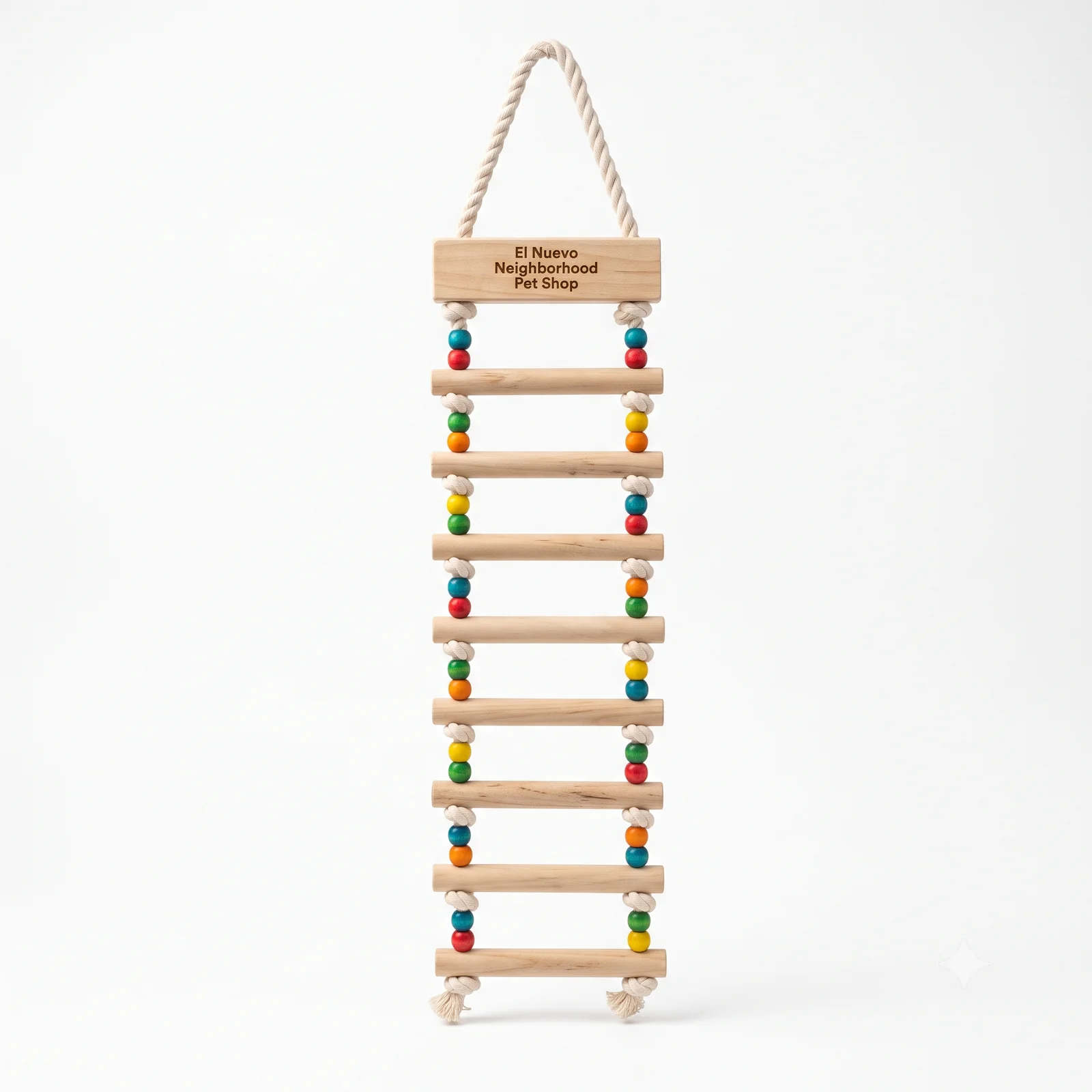 El Nuevo Neighborhood Pet Shop Natural Wood & Rope Bird Ladder Toy with Colorful Beads