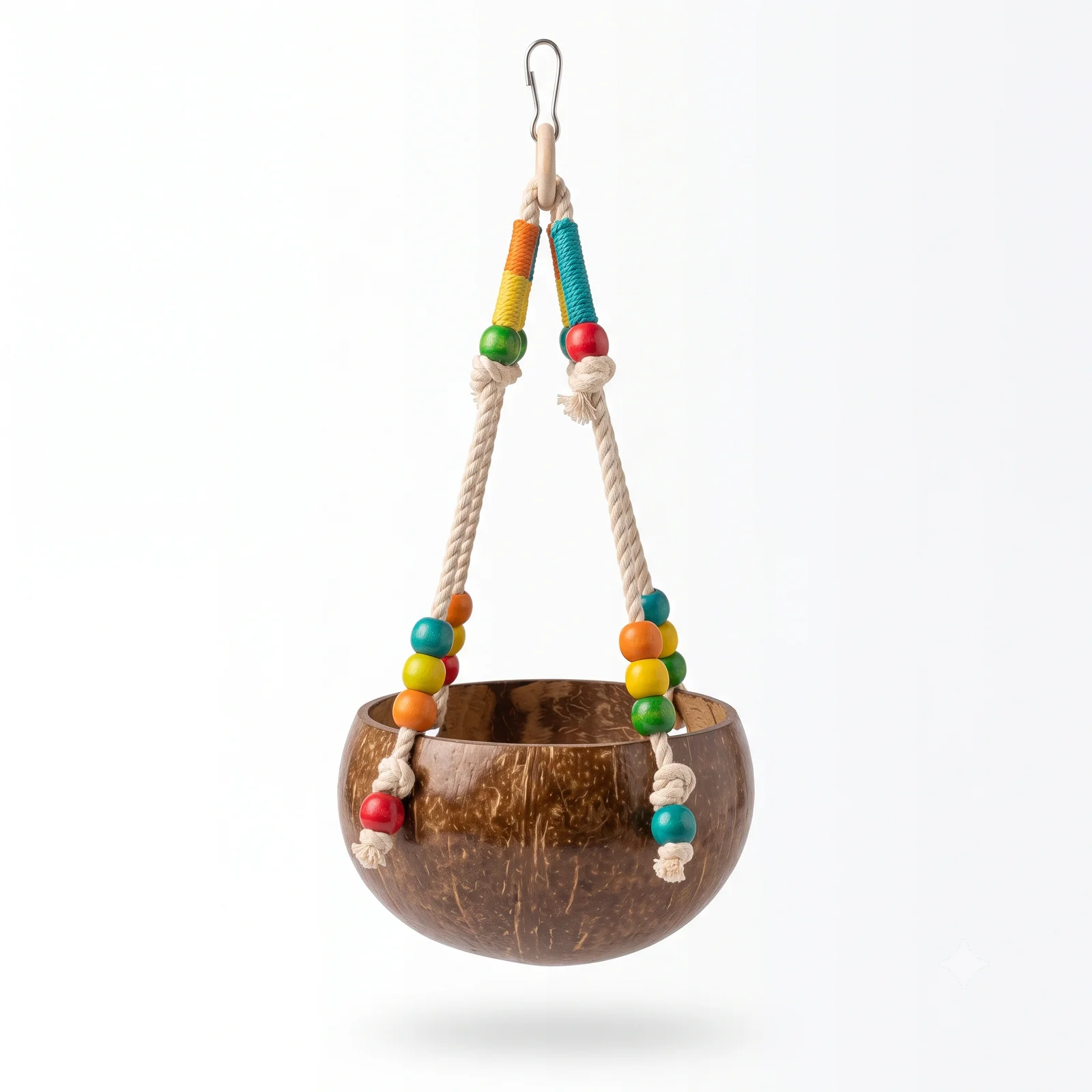 El Nuevo Neighborhood Pet Shop Natural Coconut Shell Bird Swing & Resting Bed with Colorful Beads - Image 2